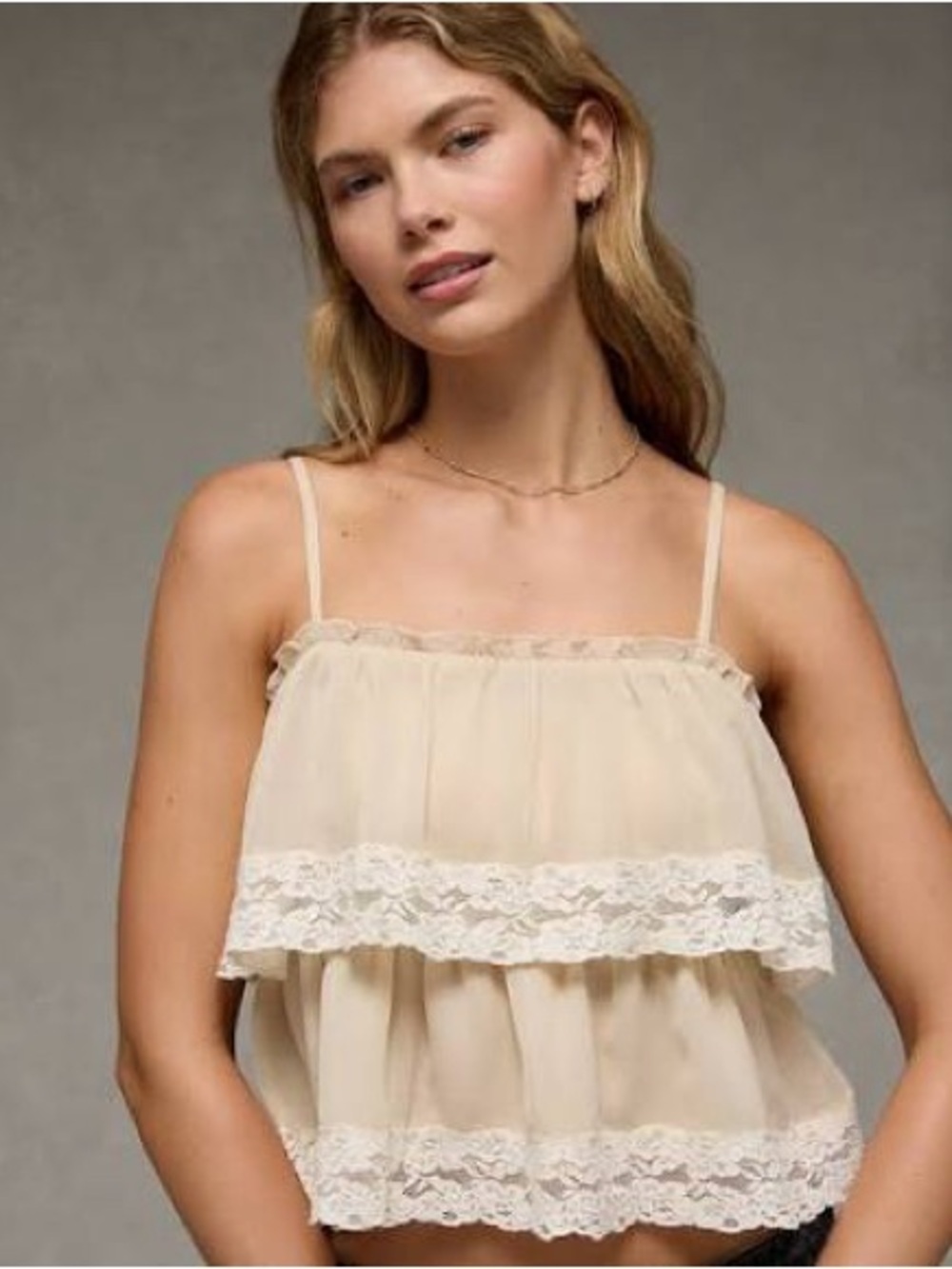 American Eagle Outfitters Cream Lace-Tiered Cami